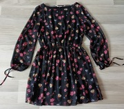 Tommy Hilfiger wizytowa sukienka długi rękaw czarna w kwiatki M