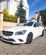Auto do ślubu Mercedes CLA, biały mercedes, wynajem na wesele, na ślub