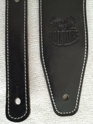 Elegancki, czarny skórzany pasek do gitary, ze skóry bydlęcej