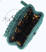 Szydełkowany plecak w kolorze butelkowej zieleni z podszewką handmade 