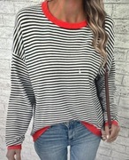 Sweter damski z dzianiny w paski, luźny, ciepły, długi rękaw, jesień/zima S