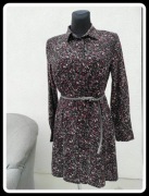 Janina czarna sukienka w drobne kwiatki 42 XL szmizjerka