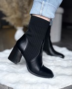 Czarne Botki na Obcasie z Elastyczną Cholewką