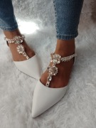 (42/43) Białe, bogato zdobione baleriny ślubne , NOWE 