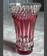 Wazon Val Saint Lambert Belgia szkło kryształowe różowe szlifowane, rzadki