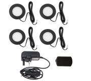 4x Zestaw Oświetlenia Led Do szafek 3w czarne 6400k zasilacz