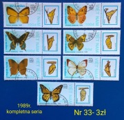 Znaczki fauna;33: motyle, owady- Wietnam 1989r. 