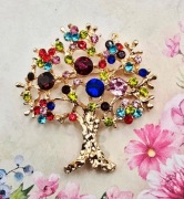 Drzewo Życia artystyczna złota broszka kryształki glamour modna kryształki