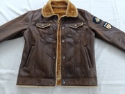 Męska kurtka skórzana ocieplana krótka Brązowa