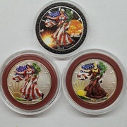 Zestaw 3 szt. 2015 i 2016 AMERYKAŃSKI ORZEŁ KOLOR Limit. Ag.999 1 oz