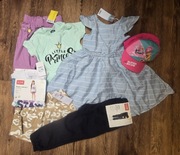 Zestaw paka ubrań dla dziewczynki 110 - 116 piżama sukienka spodnie 