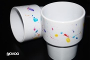 Ręcznie malowany kubek porcelanowy retro barowy w kolorowe kropki 300 ml