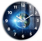 ZEGAR ŚCIENNY SZKLANY  DUŻY  ZIEMIA 30CM