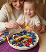 Sensory box Montessori „Dno morskie” – taca 26 cm | Ryż | Muszelki | 