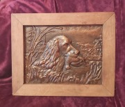 Piękny holenderski obraz myśliwski metalowy aporter "Pies aport słonki" XXw