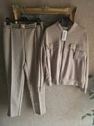 Komplet damski dresowy typ masełko fango/latte klamra spodnie cygaretki