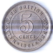 MALAJE i BORNEO BRYTYJSKIE, 5 centów 1961, KM# 1, AU