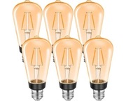 Nastrojowe Żarówki Edison LED E27 2W, vintage bursztyn, 2200K, 6 sztuk
