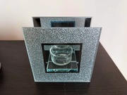 Szklany świecznik na tealight lustrzany brokat, 12x12x6cm, stan bdb