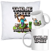 Poduszka i kubek Minecraft – personalizowany zestaw prezentowy | Twoje imię