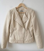 Kurtka eko skóra damska wiosna ramoneska beżowa krem Noisy May na zamek M 