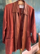 Zara kurtka damska S len ze skórą naturalną brązowo ruda z kołnierzykiem