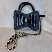 Torebka River Island czarna mini kokarda złoty łańcuch Nowa z metka