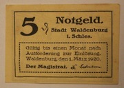 WAŁBRZYCH 5 Pfennig 1920 Notgeld Stadt Waldenburg i. Schles, RZADKOŚĆ
