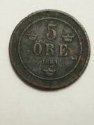 Sprzedam monetę Szwecja 5 ore 1884r. Oskar II - rzadka