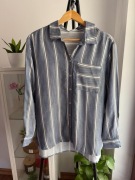 Zwiewna niebieska koszula w paski ze złotym połyskiem 99% wiskoza XL