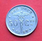 50  Centimes 1927  r -    Belgia   Belgique  Kaduceusz
