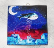 Obrazek Kafelek Płytka Zawieszka 15x15cm Wieloryb Noc domy Mvcha Nie Siada