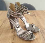 Sandały na wysokim obcasie szpilki srebrne Feminant rozm.40 wkł.26,5cm NOWE