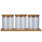 3 Szt Słoiki Szklane Pojemniki z Bambusową Przykrywką I Podstawką