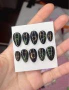 Sztuczne paznokcie (press ons): Czarny, paproc, ztoty ksiezyc i gwiazdy