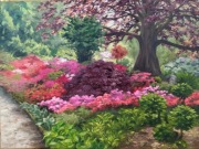 Obraz olejny pejzaż, kwiaty, ogród 