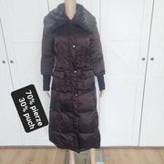 Puchowy płaszcz długi brązowy czekoladowy S