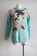Zielony sweter z kwiatami S M vintage