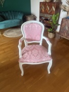 Drewniany Fotel Retro Vintage Ludwik XV Różowa Tapicerka