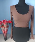 Brązowy Crop Top SHEIN Prążkowany Longsleeve | Rozmiar S | Czekolada