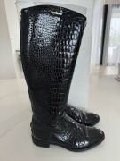 GINO ROSSI czarne lakierowane kozaki-100%Skóra-36 