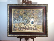 Piękny stary obraz "Jesienna scena z owieczkami" Randolf Wehn