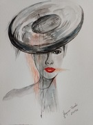 Akwarelowy portret kobiety "Kobieta stylowa w kapeluszu".