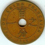 INDO-CHINY FRANCUSKIE 1 cent 1922 brąz śr.26,0 mm - ładny stan !!