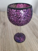 Wysoki duży ciężki lampion świecznik szkło mozaikowe fiolet 25,5 cm