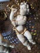 Drewniana rzeźba - Antyczy Anioł Muzykant - wys.24cm. 