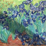 Irysy wg Van Gogha.Obraz malowany na podobraziu płótno farbami olejnymi