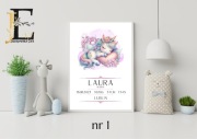 Plakat a4, metryczka urodzeniowa, obrazek, grafika dla dziewczynki, prezent