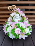 Stroik z aniołkiem na grób różowy serce na cmentarz 