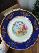 Kobaltowy talerz płaski obiadowy lub na ciasto dekoracyjny